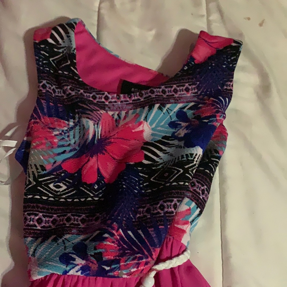 Pink tropical dress.